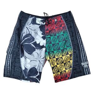 MAUI BUILT Shorts Mens 36 Black Camo Hawaiian Beach Board Surf Swim Pocket
